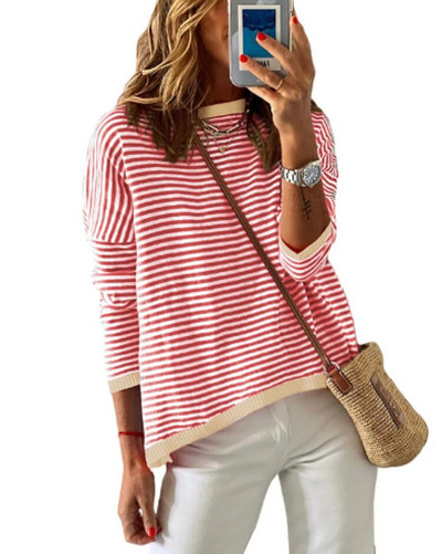 Modni pulover Ženski 2023. Novi Jesen Zima LASOBNA Pletiva za slobodno vrijeme O-izrez Top dugih rukava Ulična odjeća Pleteni puloveri na pruge