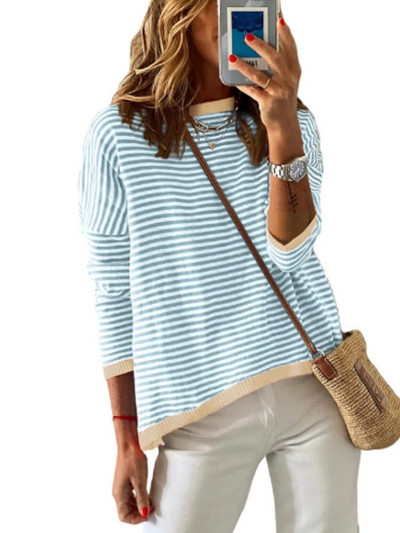 Modni pulover Ženski 2023. Novi Jesen Zima LASOBNA Pletiva za slobodno vrijeme O-izrez Top dugih rukava Ulična odjeća Pleteni puloveri na pruge