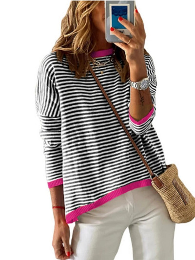 Modni pulover Ženski 2023. Novi Jesen Zima LASOBNA Pletiva za slobodno vrijeme O-izrez Top dugih rukava Ulična odjeća Pleteni puloveri na pruge