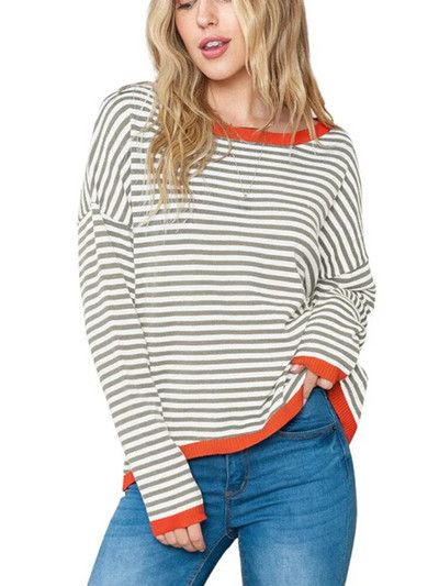 Modni pulover Ženski 2023. Novi Jesen Zima LASOBNA Pletiva za slobodno vrijeme O-izrez Top dugih rukava Ulična odjeća Pleteni puloveri na pruge