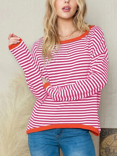 Modni pulover Ženski 2023. Novi Jesen Zima LASOBNA Pletiva za slobodno vrijeme O-izrez Top dugih rukava Ulična odjeća Pleteni puloveri na pruge