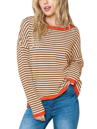 Modni pulover Ženski 2023. Novi Jesen Zima LASOBNA Pletiva za slobodno vrijeme O-izrez Top dugih rukava Ulična odjeća Pleteni puloveri na pruge