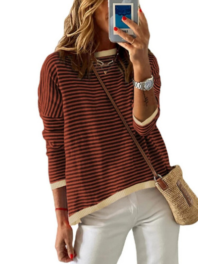 Modni pulover Ženski 2023. Novi Jesen Zima LASOBNA Pletiva za slobodno vrijeme O-izrez Top dugih rukava Ulična odjeća Pleteni puloveri na pruge