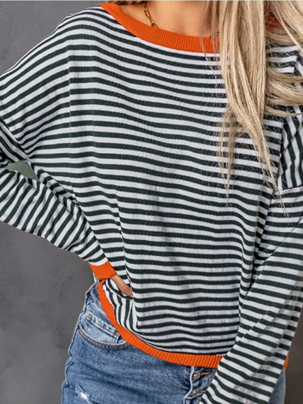 Modni pulover Ženski 2023. Novi Jesen Zima LASOBNA Pletiva za slobodno vrijeme O-izrez Top dugih rukava Ulična odjeća Pleteni puloveri na pruge