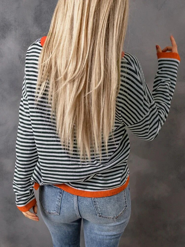 Modni pulover Ženski 2023. Novi Jesen Zima LASOBNA Pletiva za slobodno vrijeme O-izrez Top dugih rukava Ulična odjeća Pleteni puloveri na pruge