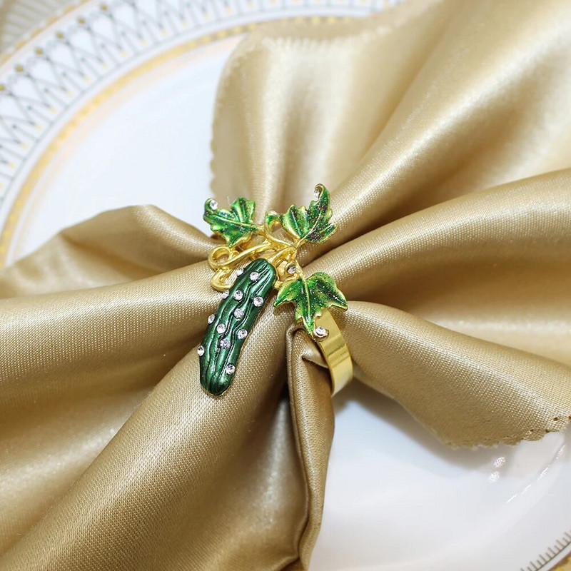 8GAB gurķu salvešu gredzeni zaļo dārzeņu augļu emaljas lufas salvešu turētājs kāzu ģimenes pulcēšanās vakariņu galda dekorēšanai