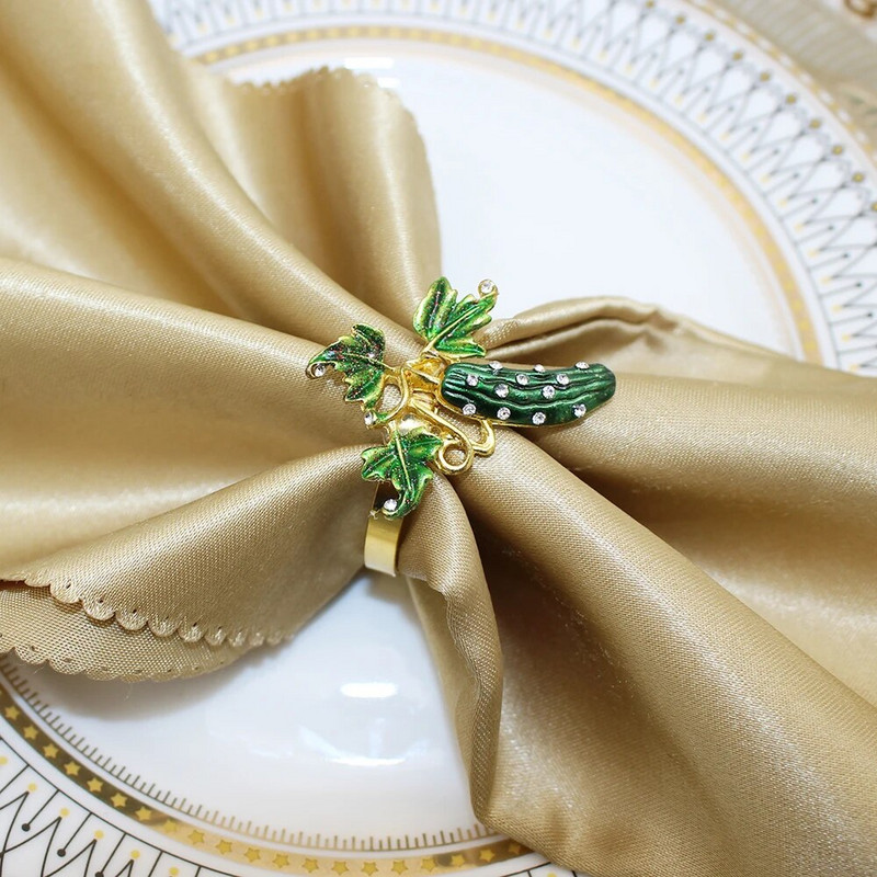 8GAB gurķu salvešu gredzeni zaļo dārzeņu augļu emaljas lufas salvešu turētājs kāzu ģimenes pulcēšanās vakariņu galda dekorēšanai