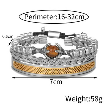 Мъжки комплекти гривни Гривни с въже за плетене с мъниста от неръждаема стомана Мъжки гривни с орел с тигрово око Аксесоари за подарък от естествен камък
