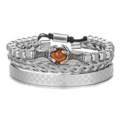 Ανδρικά σετ βραχιόλια Αξεσουάρ δώρου από φυσική πέτρα από ανοξείδωτο χάλυβα Βραχιόλια από σχοινί με χάντρες