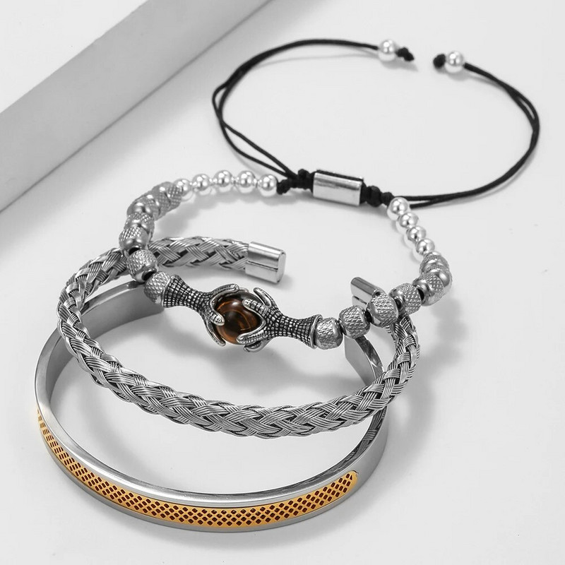 Ανδρικά σετ βραχιόλια Αξεσουάρ δώρου από φυσική πέτρα από ανοξείδωτο χάλυβα Βραχιόλια από σχοινί με χάντρες