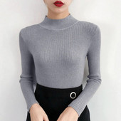 2023. gada rudens un ziemas korejiešu sieviešu bruņurupuča vilna, tievs sieviešu trikotāžas džemperis ar garām piedurknēm vienkrāsains džemperis, sievietēm, Jauns 10643