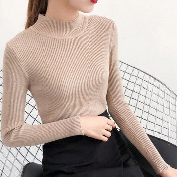 Есен и зима 2023 г. Корейски дамски водолазка Вълнен тънък дамски трикотажен пуловер с дълъг ръкав Плътен пуловер Дамски нов 10643