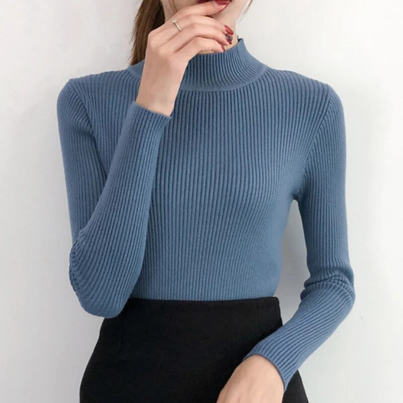 2023. gada rudens un ziemas korejiešu sieviešu bruņurupuča vilna, tievs sieviešu trikotāžas džemperis ar garām piedurknēm vienkrāsains džemperis, sievietēm, Jauns 10643