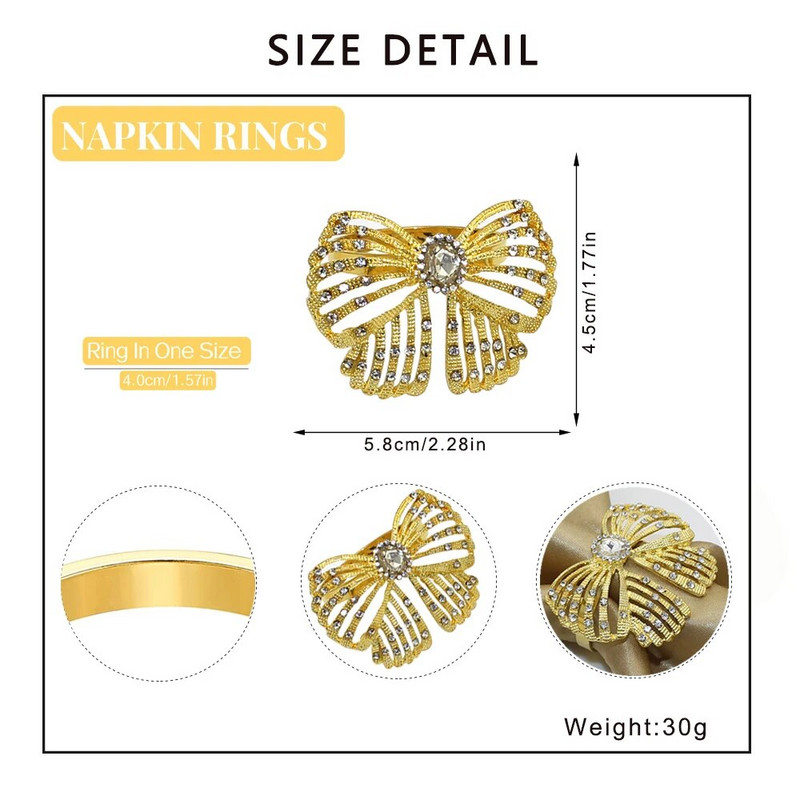 6 gab./komplekts Bowknot salvešu gredzeni rotā jūsu galdu Ziemassvētkos Pateicības diena Dzimšanas dienas Kāzās Izsmalcinātā banketu viesnīca HWD149