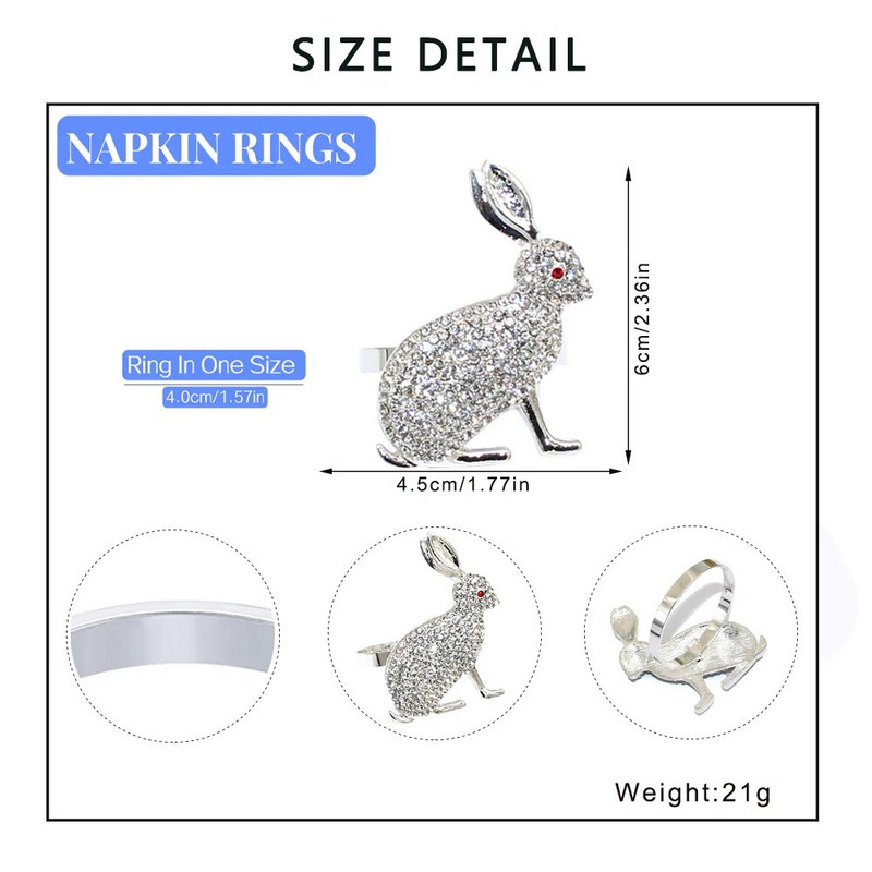 6Gb Zaķa salvešu gredzeni Rhinestone Trušu salvešu turētājs Pateicības dienai Valentīndienas banketu piknika dzimšanas dienas galda dekors HWH21
