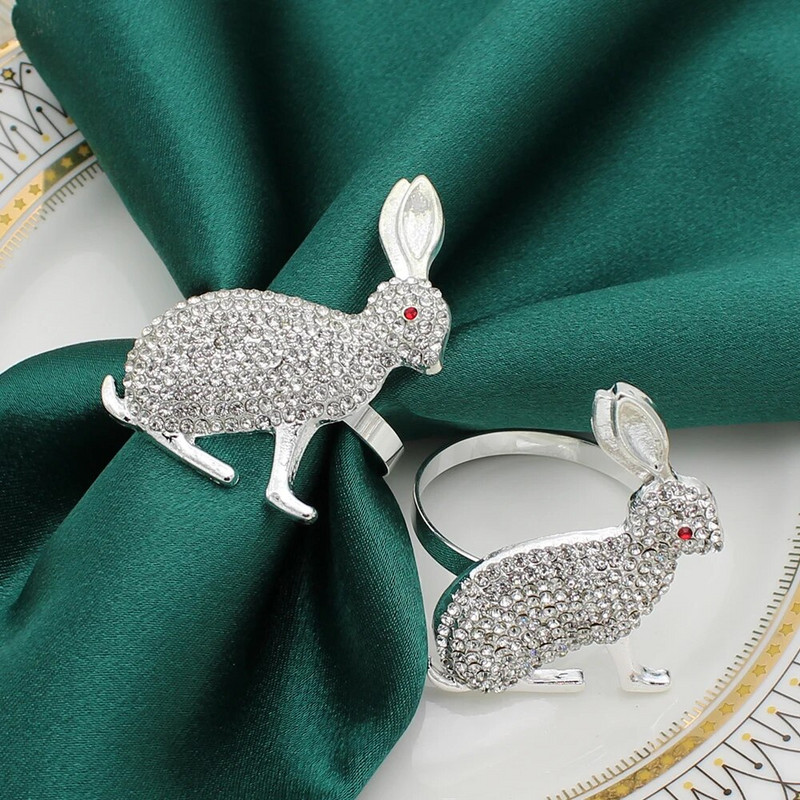 6Gb Zaķa salvešu gredzeni Rhinestone Trušu salvešu turētājs Pateicības dienai Valentīndienas banketu piknika dzimšanas dienas galda dekors HWH21