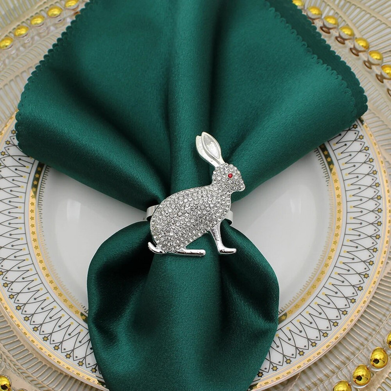 6Gb Zaķa salvešu gredzeni Rhinestone Trušu salvešu turētājs Pateicības dienai Valentīndienas banketu piknika dzimšanas dienas galda dekors HWH21
