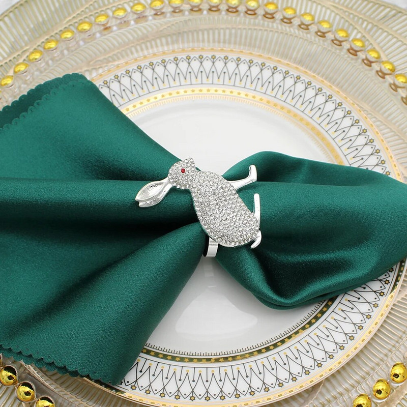 6Gb Zaķa salvešu gredzeni Rhinestone Trušu salvešu turētājs Pateicības dienai Valentīndienas banketu piknika dzimšanas dienas galda dekors HWH21