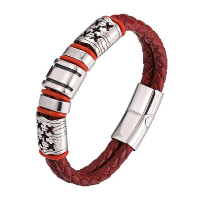 Modes vīriešu sieviešu titāna tērauda dubultā pīta ādas rokassprādze nerūsējošā magnētiskā aizdares plaukstas rotaslietas dāvana bezmaksas piegāde