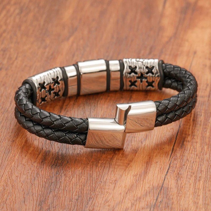 Modes vīriešu sieviešu titāna tērauda dubultā pīta ādas rokassprādze nerūsējošā magnētiskā aizdares plaukstas rotaslietas dāvana bezmaksas piegāde