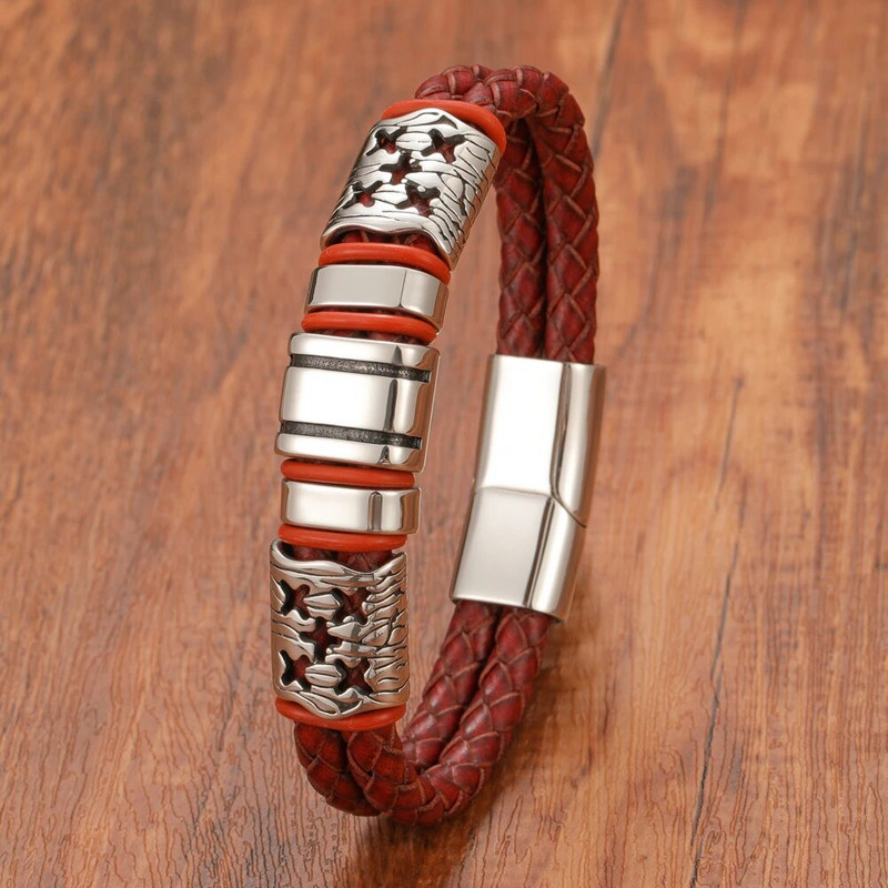 Modes vīriešu sieviešu titāna tērauda dubultā pīta ādas rokassprādze nerūsējošā magnētiskā aizdares plaukstas rotaslietas dāvana bezmaksas piegāde