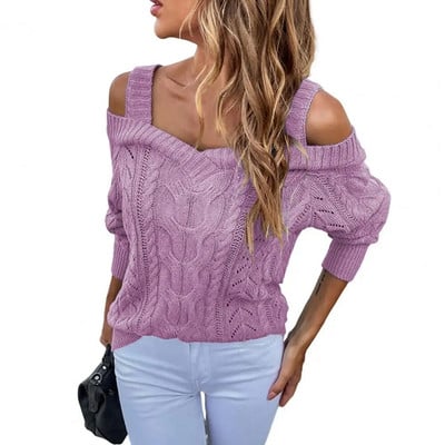 Ühevärvilised kudumid, termosügis, talvine naiste seksikas kampsun, kootud topid Naiste kootud kampsun igapäevaseks kandmiseks