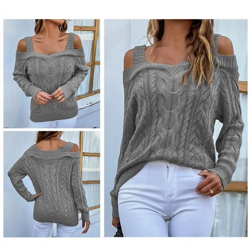 Ühevärvilised kudumid, termosügis, talvine naiste seksikas kampsun, kootud topid Naiste kootud kampsun igapäevaseks kandmiseks