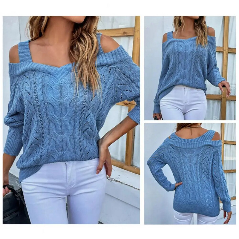 Ühevärvilised kudumid, termosügis, talvine naiste seksikas kampsun, kootud topid Naiste kootud kampsun igapäevaseks kandmiseks