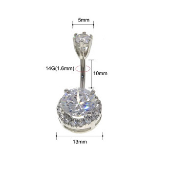 Διπλή όψη φωτεινή κρυστάλλινη μπάλα διάτρησης Nombril Bar Στρογγυλά δαχτυλίδια αφαλού Ομφαλός δαχτυλίδι αφαλού Χειρουργικό ατσάλι σέξι κοσμήματα
