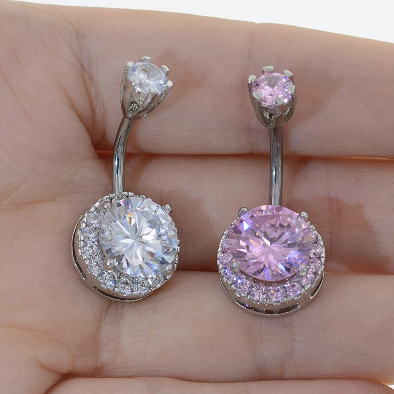 Kahepoolne särav kristallist kalliskivist kuulaugustamine Nombril varras ümmargune nabarõngad naba naba nööbiga kirurgilisest terasest seksikad ehted