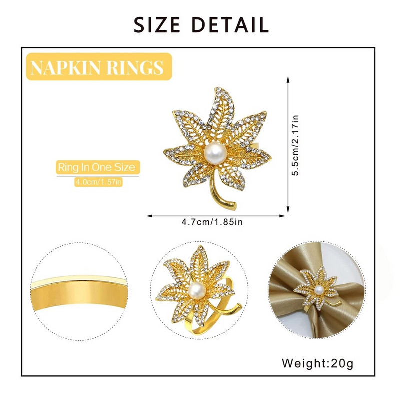 6Gb kļavu lapu salvešu gredzeni rudens salvešu sprādzes dimanta salvešu turētājs Pateicības dienai rudens tematiskā ballīšu galda dekors HWL19