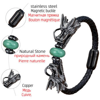 Уникална етническа гривна с форма на дракон Черна верижка от въже от естествена кожа Мъжки луксозни бижута Гривни с естествен камък Тигрово око Подарък