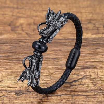Unikali drakono formos etninė apyrankė juoda natūralios odos virvių grandinėlė vyrams prabangūs papuošalai natūralaus tigro akių akmens apyrankės dovana