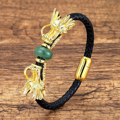 Unikali drakono formos etninė apyrankė juoda natūralios odos virvių grandinėlė vyrams prabangūs papuošalai natūralaus tigro akių akmens apyrankės dovana