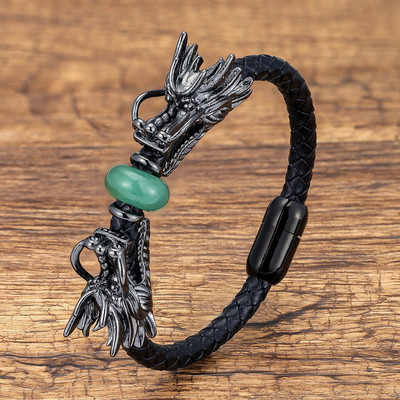 Unikali drakono formos etninė apyrankė juoda natūralios odos virvių grandinėlė vyrams prabangūs papuošalai natūralaus tigro akių akmens apyrankės dovana