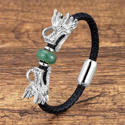 Unikali drakono formos etninė apyrankė juoda natūralios odos virvių grandinėlė vyrams prabangūs papuošalai natūralaus tigro akių akmens apyrankės dovana