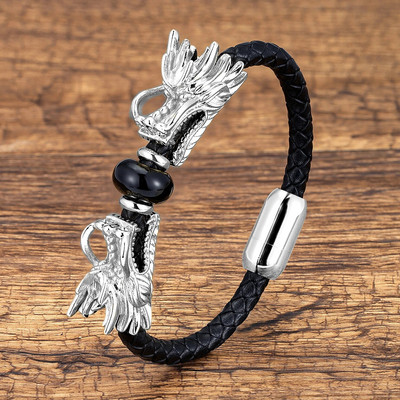 Unikali drakono formos etninė apyrankė juoda natūralios odos virvių grandinėlė vyrams prabangūs papuošalai natūralaus tigro akių akmens apyrankės dovana