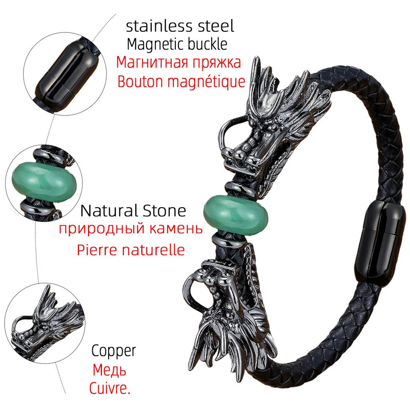 Unikali drakono formos etninė apyrankė juoda natūralios odos virvių grandinėlė vyrams prabangūs papuošalai natūralaus tigro akių akmens apyrankės dovana