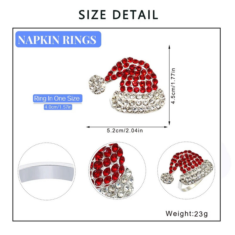 8Gb Ziemassvētku cepure, salvešu gredzeni, turētājs salvete sprādzes vakariņu galda dekors kāzu pateicības ballītei Ziemassvētku dekors HWC81