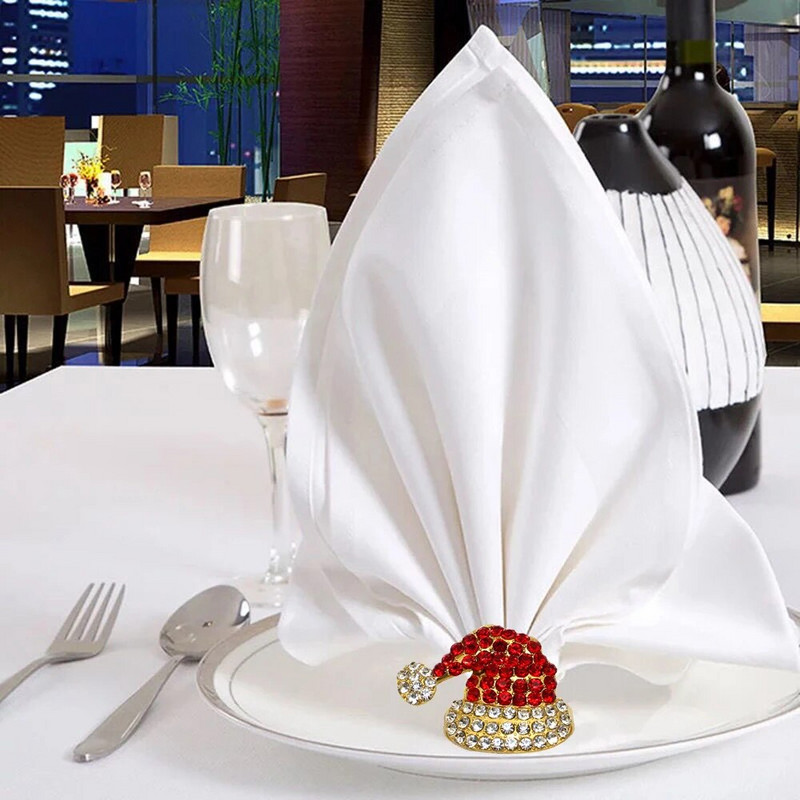 8Gb Ziemassvētku cepure, salvešu gredzeni, turētājs salvete sprādzes vakariņu galda dekors kāzu pateicības ballītei Ziemassvētku dekors HWC81