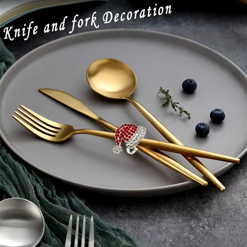 8Gb Ziemassvētku cepure, salvešu gredzeni, turētājs salvete sprādzes vakariņu galda dekors kāzu pateicības ballītei Ziemassvētku dekors HWC81