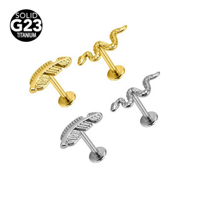 2τμχ 16GX6/8/10MM G23 Feather Titanium Body Jewelry Snake Lip Bar τρυπώντας δαχτυλίδι Labret Ear Helix Cartilage Stud G23 Titanium