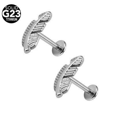 2τμχ 16GX6/8/10MM G23 Feather Titanium Body Jewelry Snake Lip Bar τρυπώντας δαχτυλίδι Labret Ear Helix Cartilage Stud G23 Titanium