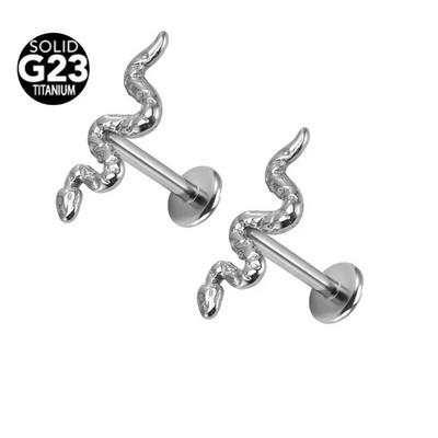 2τμχ 16GX6/8/10MM G23 Feather Titanium Body Jewelry Snake Lip Bar τρυπώντας δαχτυλίδι Labret Ear Helix Cartilage Stud G23 Titanium