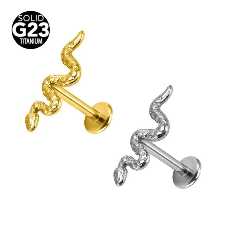 2τμχ 16GX6/8/10MM G23 Feather Titanium Body Jewelry Snake Lip Bar τρυπώντας δαχτυλίδι Labret Ear Helix Cartilage Stud G23 Titanium