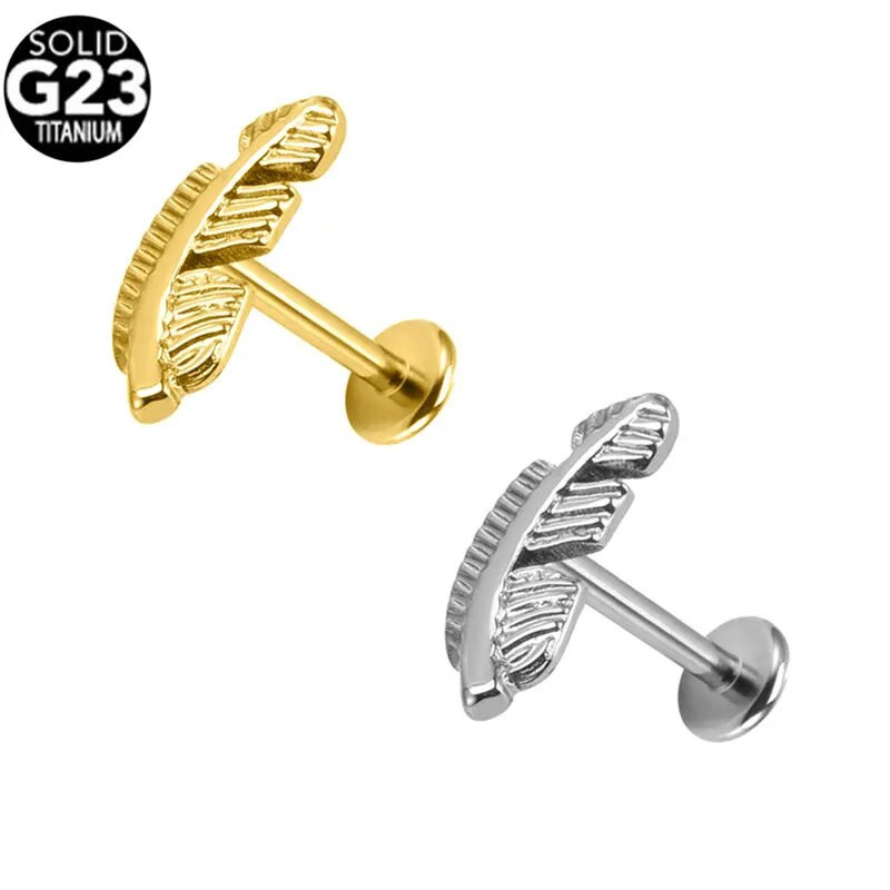 2τμχ 16GX6/8/10MM G23 Feather Titanium Body Jewelry Snake Lip Bar τρυπώντας δαχτυλίδι Labret Ear Helix Cartilage Stud G23 Titanium