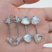 Unikāla sirds zieda forma 2Gb Punk pīrsings Ķirurģisks Tērauds Ziedu krūšu nagi Auskars Pīrsings krūšu vairogs Gredzens 14G stienis