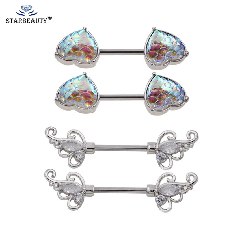 Unikāla sirds zieda forma 2Gb Punk pīrsings Ķirurģisks Tērauds Ziedu krūšu nagi Auskars Pīrsings krūšu vairogs Gredzens 14G stienis