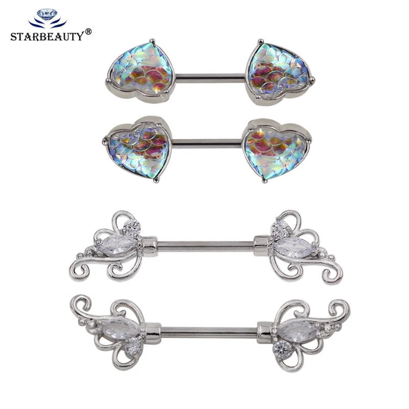 Unikāla sirds zieda forma 2Gb Punk pīrsings Ķirurģisks Tērauds Ziedu krūšu nagi Auskars Pīrsings krūšu vairogs Gredzens 14G stienis