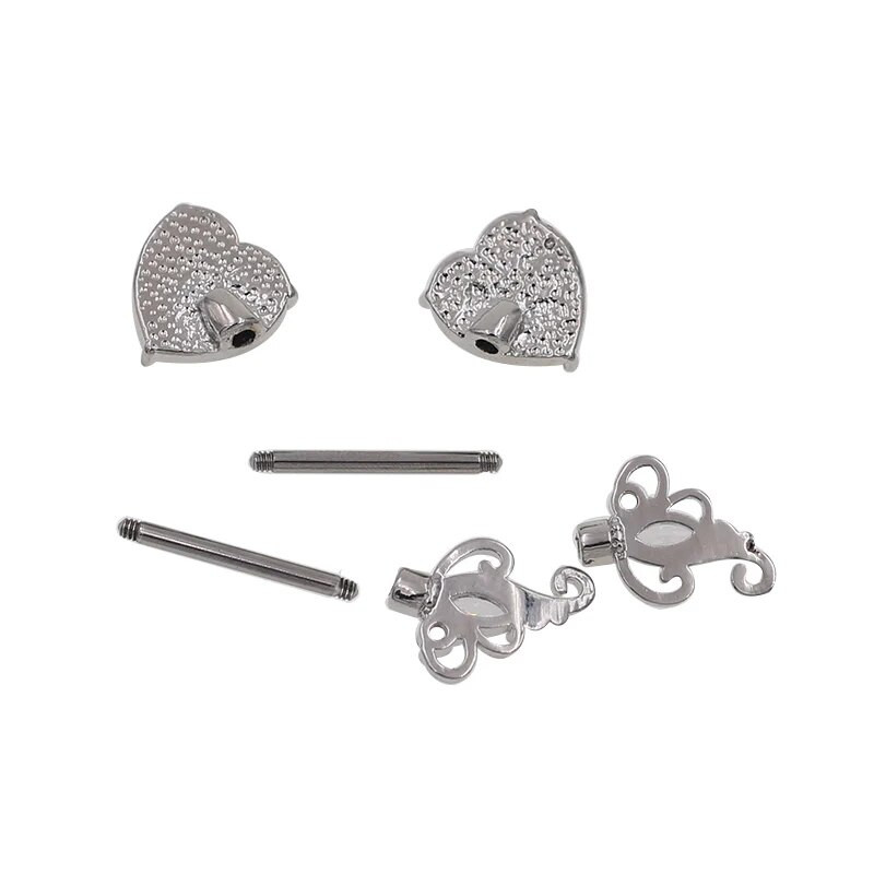 Unikāla sirds zieda forma 2Gb Punk pīrsings Ķirurģisks Tērauds Ziedu krūšu nagi Auskars Pīrsings krūšu vairogs Gredzens 14G stienis